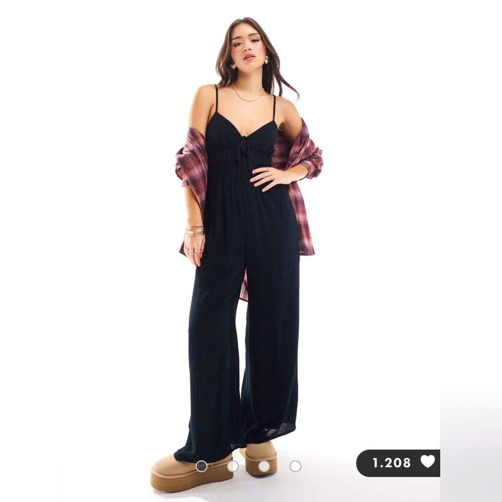Hollister Smoked Waist Jumpsuit Black M Tall